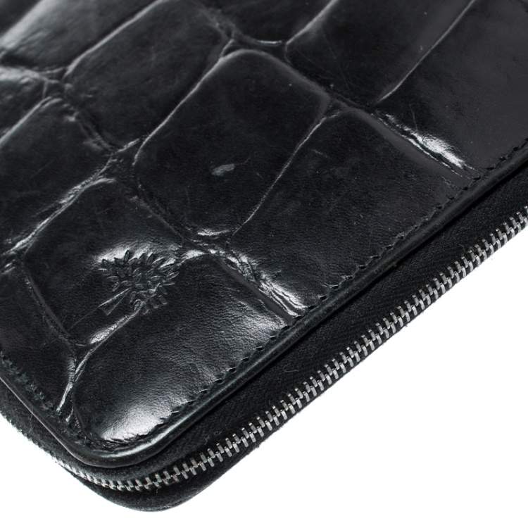 Pre Owned Mulberry Black Croc Embossed Leather Zip Around Wallet