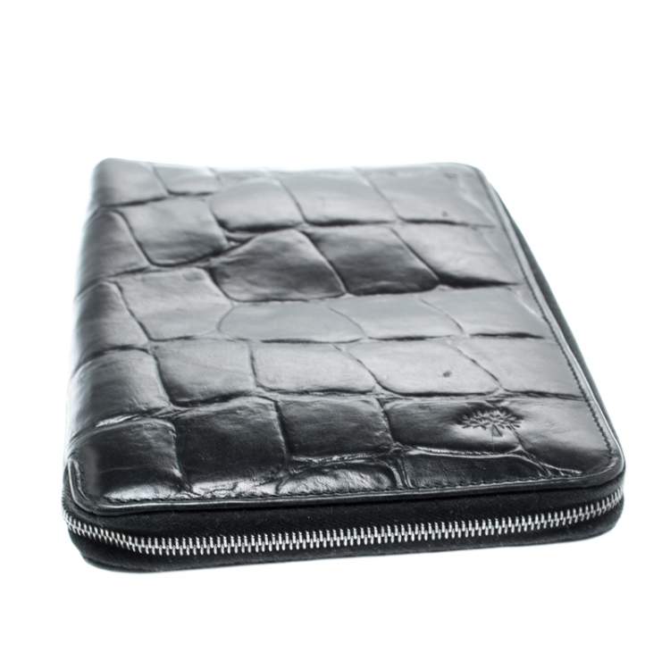Pre Owned Mulberry Black Croc Embossed Leather Zip Around Wallet