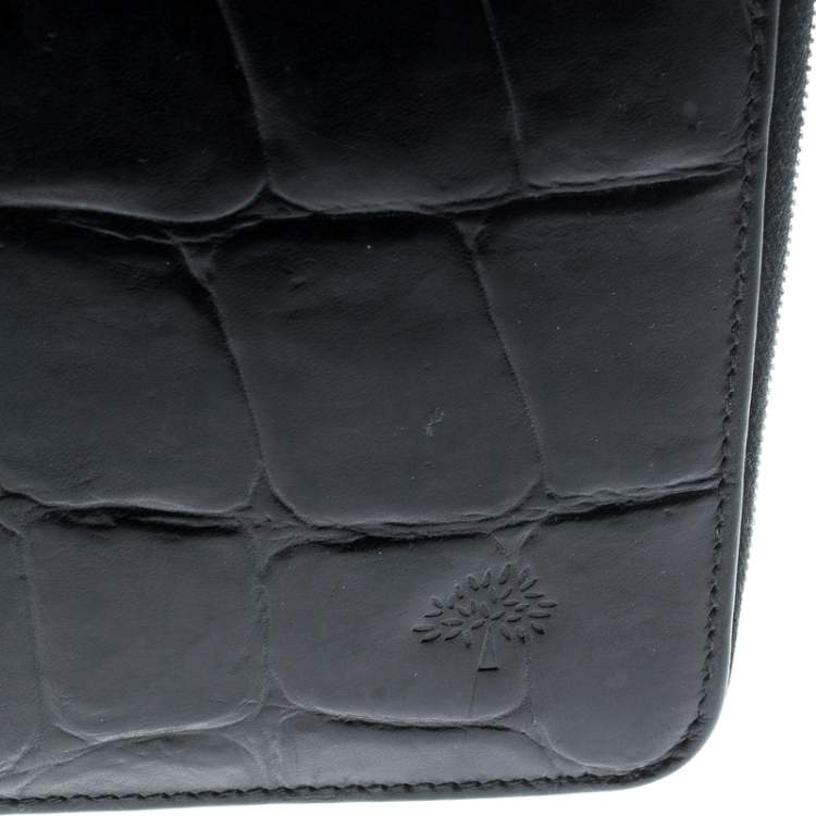 Pre Owned Mulberry Black Croc Embossed Leather Zip Around Wallet