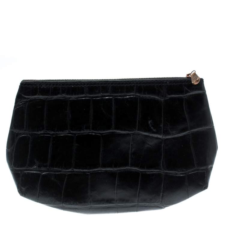 Pre Owned Mulberry Black Croc Embossed Pouch
