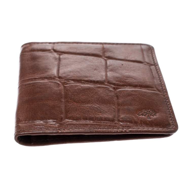 Pre Owned Mulberry Brown Croc Embossed Leather Bifold Card Case