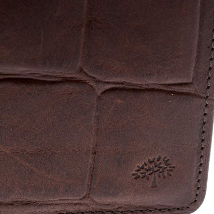 Pre Owned Mulberry Brown Croc Embossed Leather Bifold Card Case