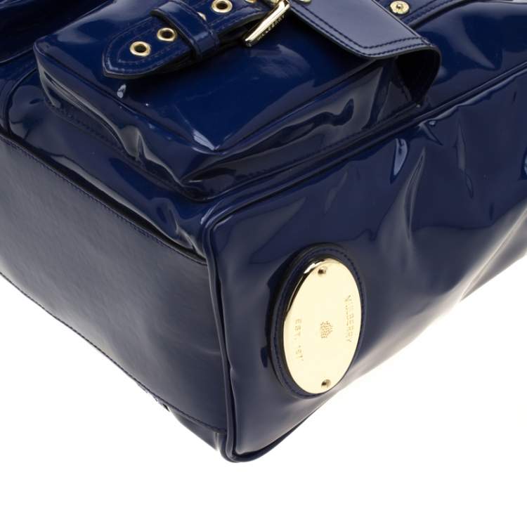 Pre Owned Mulberry Royal Blue Patent Leather Roxanne Tote