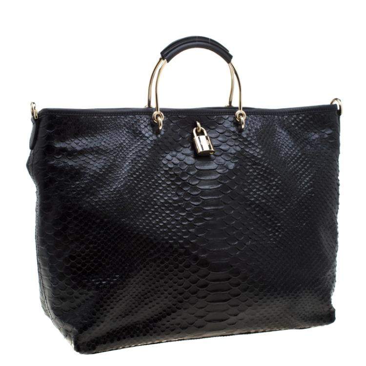 Pre Owned Mulberry Black Python Embossed Leather Hetty Tote