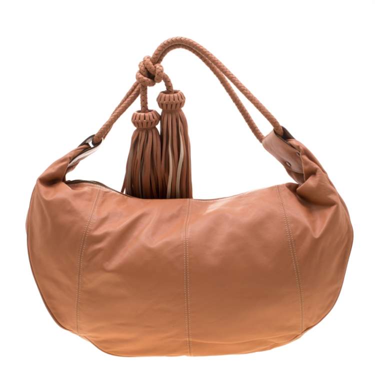 Pre Owned Mulberry Peach Leather Tassel Hobo