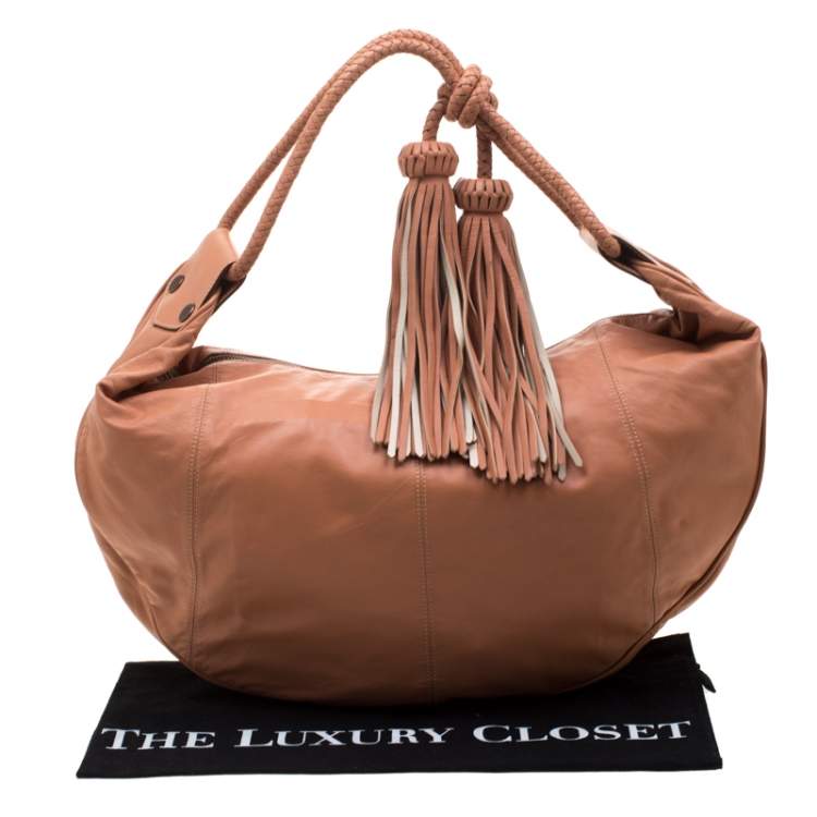Pre Owned Mulberry Peach Leather Tassel Hobo