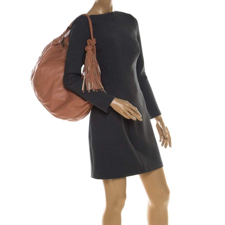 Pre Owned Mulberry Peach Leather Tassel Hobo