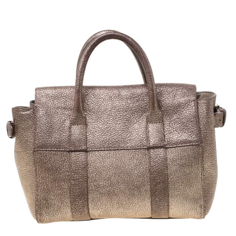 Pre Owned Mulberry Metallic Gold Grain Leather Small Heritage Bayswater Satchel