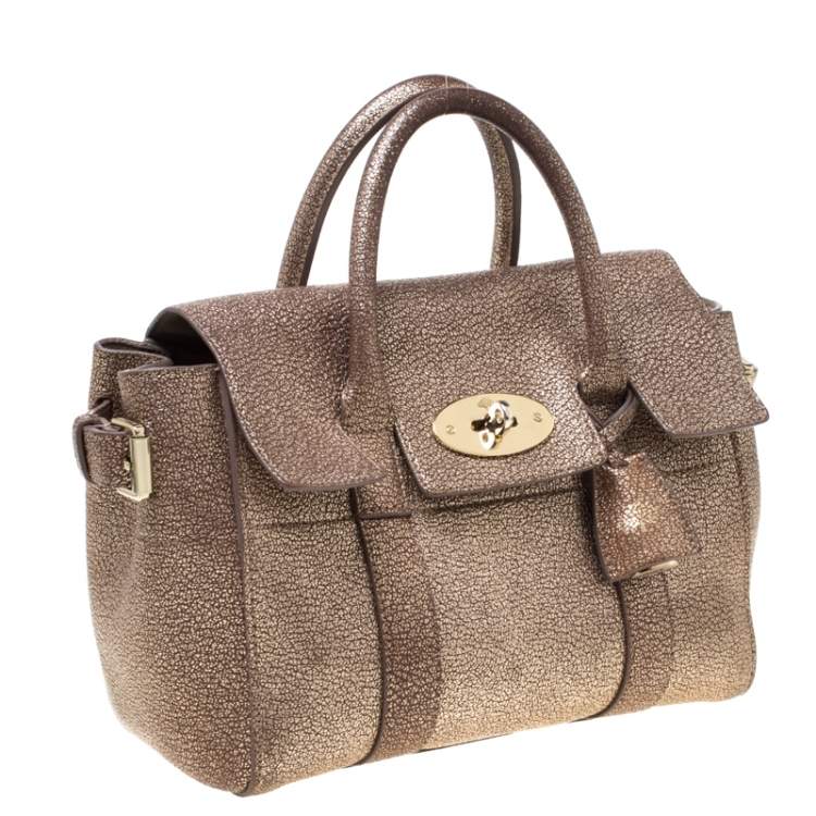 Pre Owned Mulberry Metallic Gold Grain Leather Small Heritage Bayswater Satchel
