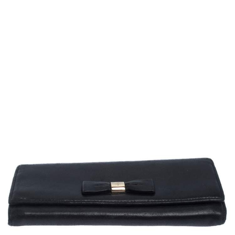 Pre Owned Mulberry Black Leather Bow Continental Wallet