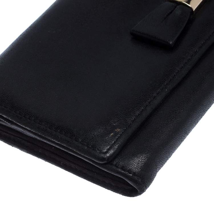 Pre Owned Mulberry Black Leather Bow Continental Wallet