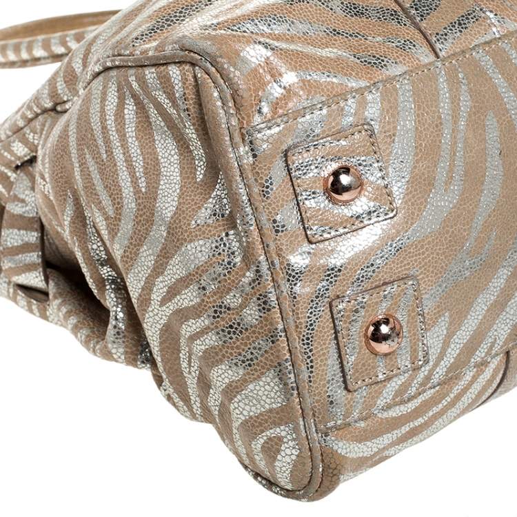 Pre Owned Mulberry Metallic Silver/Beige Zebra Leather Bayswater Satchel