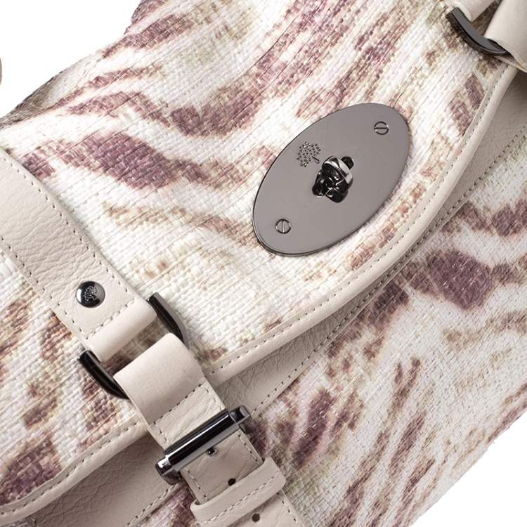 Pre Owned Mulberry Multicolor Tiger Print Straw Alexa Satchel 