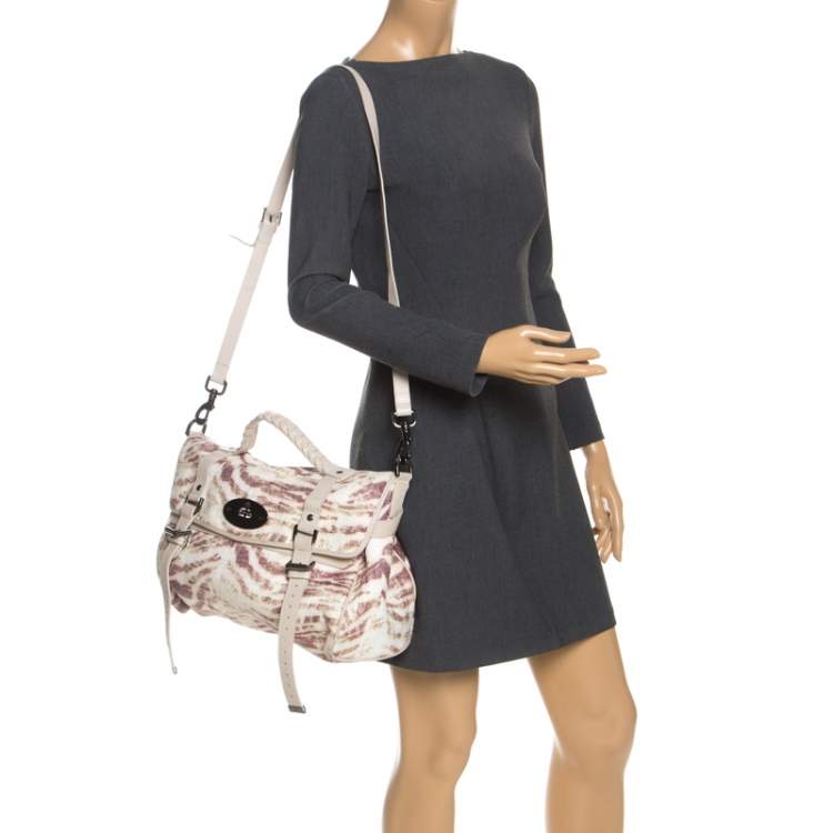 Pre Owned Mulberry Multicolor Tiger Print Straw Alexa Satchel 