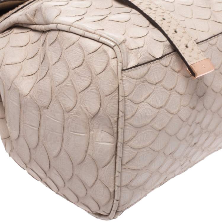 Pre Owned Mulberry Cream Python Embossed Leather Oversized Alexa Satchel