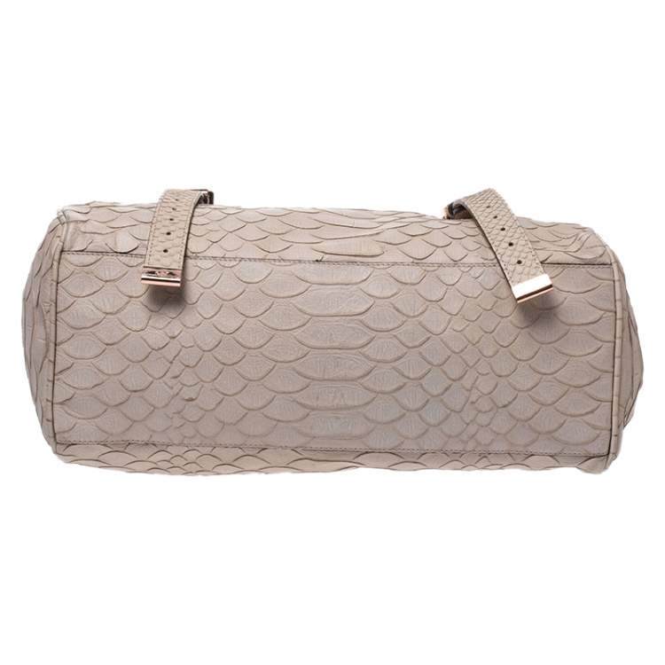 Pre Owned Mulberry Cream Python Embossed Leather Oversized Alexa Satchel