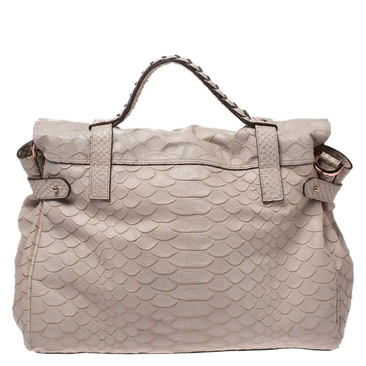 Pre Owned Mulberry Cream Python Embossed Leather Oversized Alexa Satchel