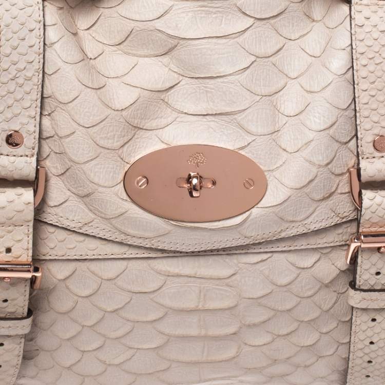 Pre Owned Mulberry Cream Python Embossed Leather Oversized Alexa Satchel