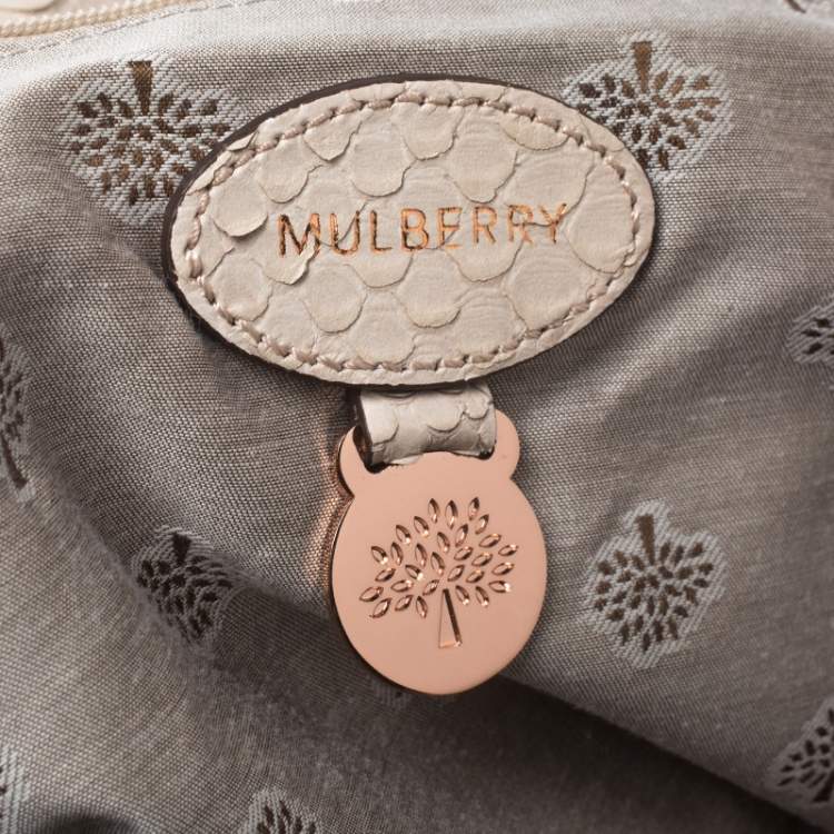Pre Owned Mulberry Cream Python Embossed Leather Oversized Alexa Satchel