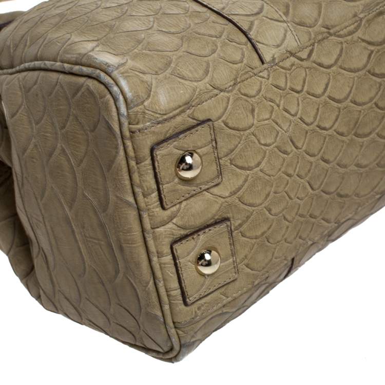 Pre Owned Mulberry Olive Green Python Embossed Leather Bayswater Satchel
