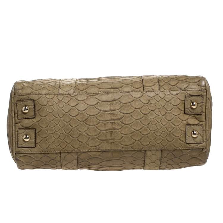 Pre Owned Mulberry Olive Green Python Embossed Leather Bayswater Satchel