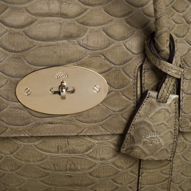 Pre Owned Mulberry Olive Green Python Embossed Leather Bayswater Satchel