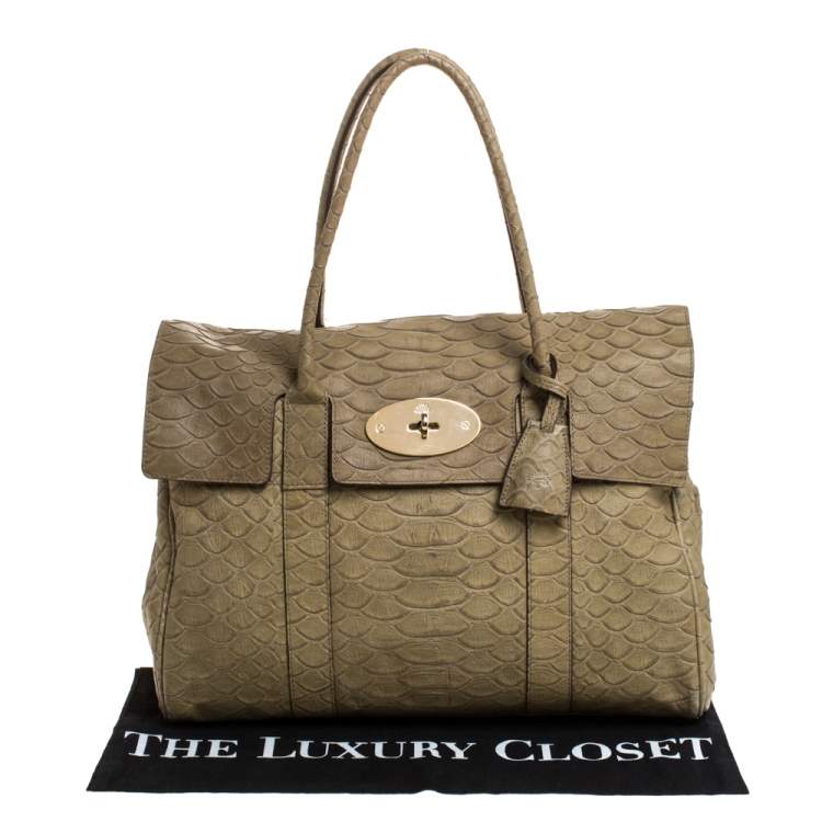 Pre Owned Mulberry Olive Green Python Embossed Leather Bayswater Satchel
