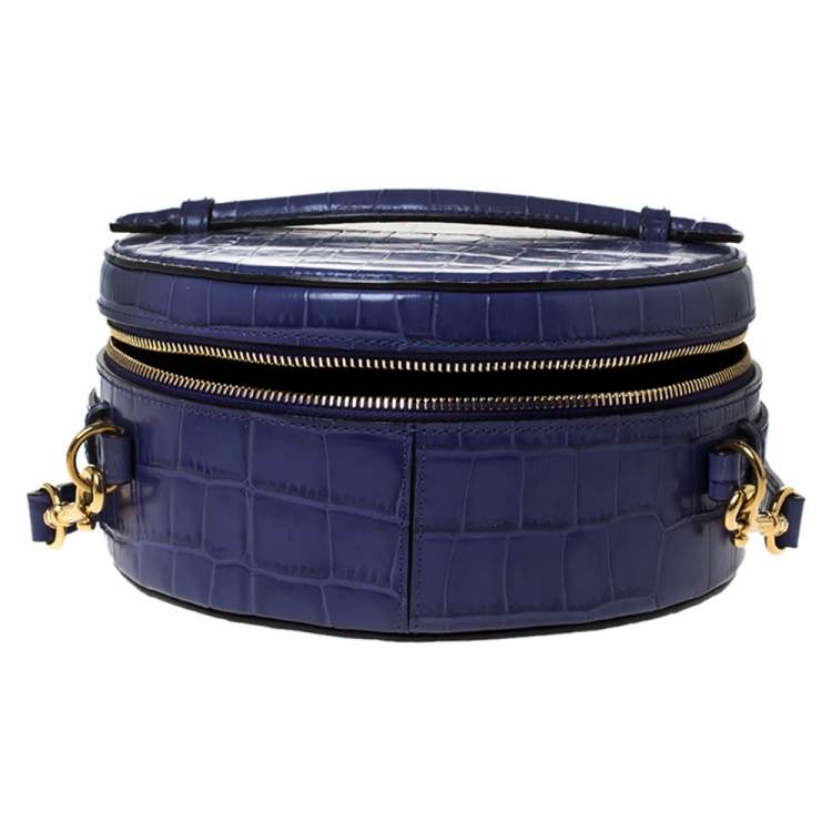 Pre Owned Mulberry Purple Croc Embossed Leather Trunk Bag	