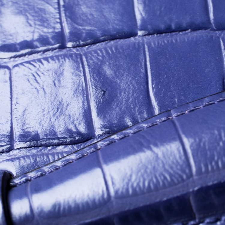 Pre Owned Mulberry Purple Croc Embossed Leather Trunk Bag	