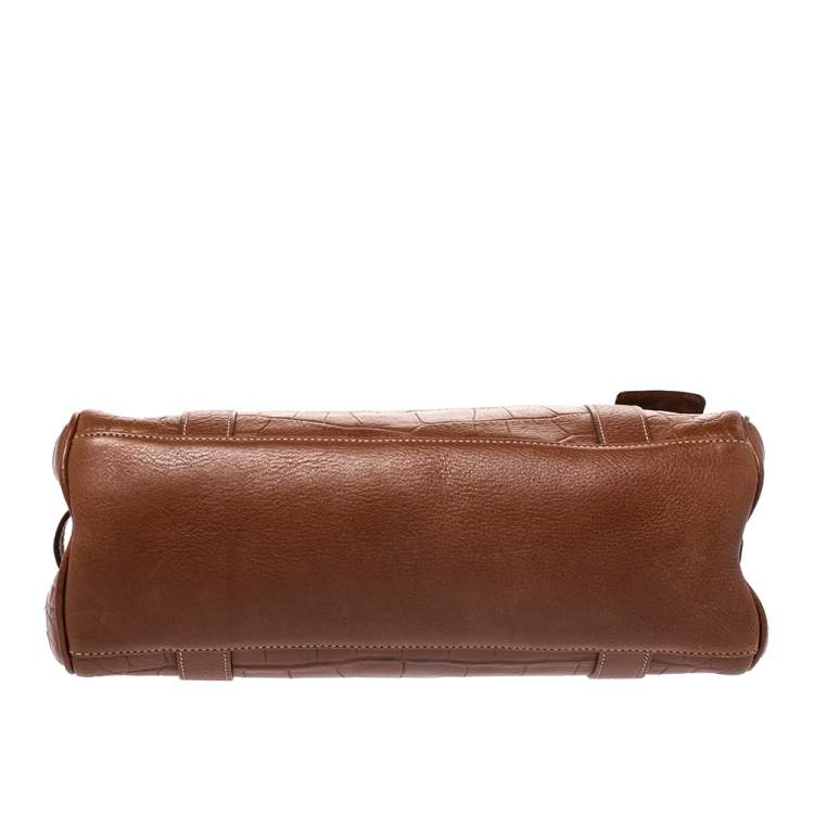 Pre Owned Mulberry Brown Croc Embossed Leather East West Bayswater Satchel