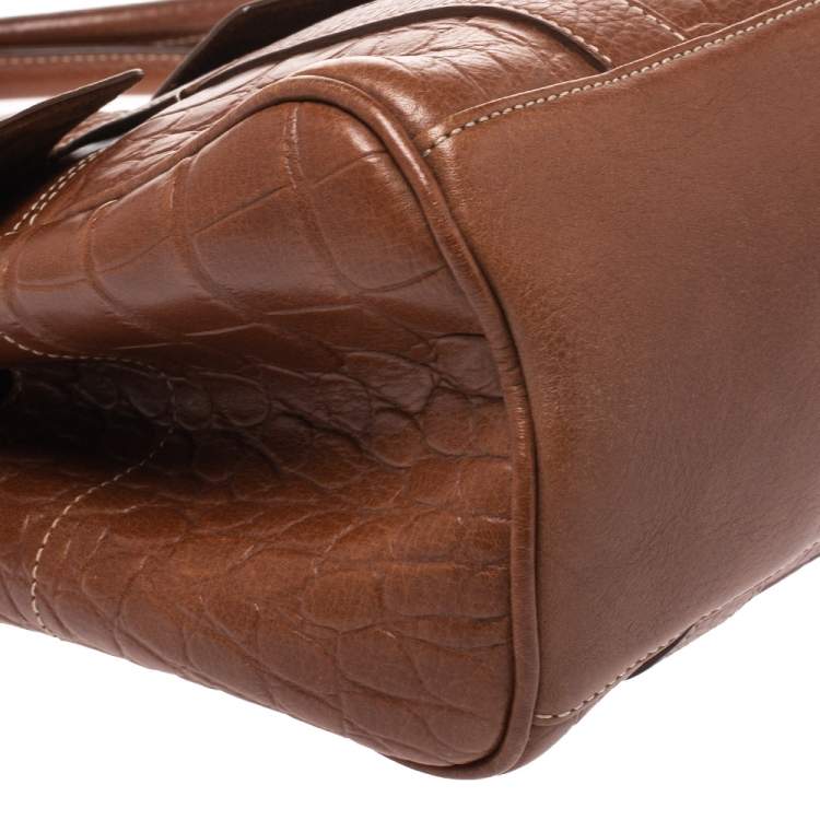 Pre Owned Mulberry Brown Croc Embossed Leather East West Bayswater Satchel