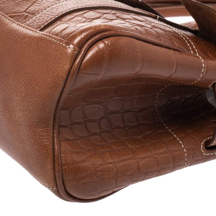 Pre Owned Mulberry Brown Croc Embossed Leather East West Bayswater Satchel