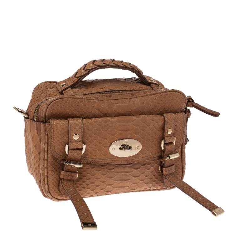Pre Owned Mulberry Light Brown Python Embossed Leather Alexa Camera Bag