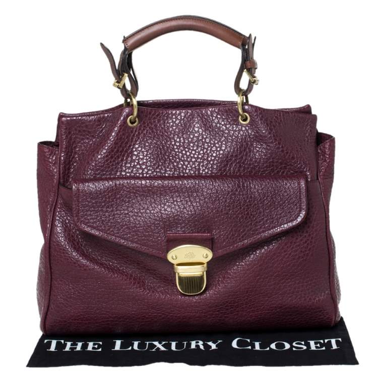 Pre Owned Mulberry Burgundy Grained Leather Polly Push Lock Tote