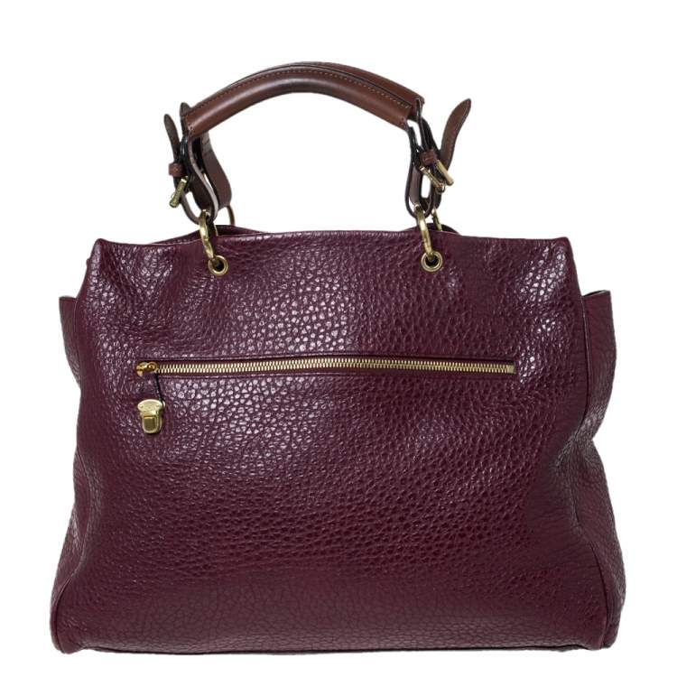 Pre Owned Mulberry Burgundy Grained Leather Polly Push Lock Tote