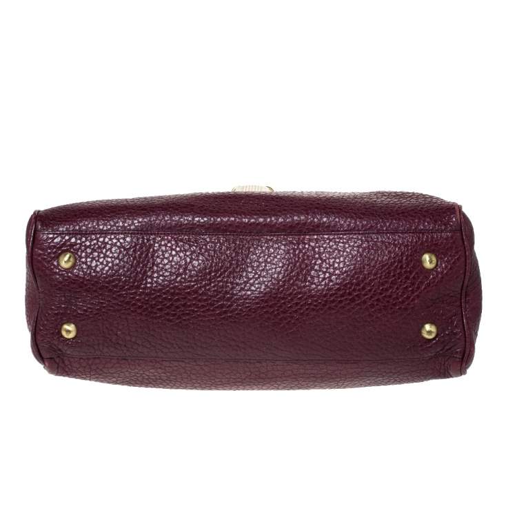 Pre Owned Mulberry Burgundy Grained Leather Polly Push Lock Tote