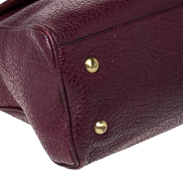 Pre Owned Mulberry Burgundy Grained Leather Polly Push Lock Tote