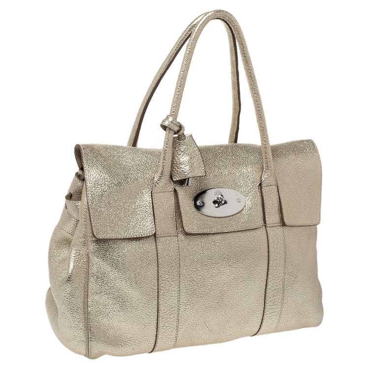 Pre Owned Mulberry Metallic Gold Crinkle Leather Bayswater Satchel