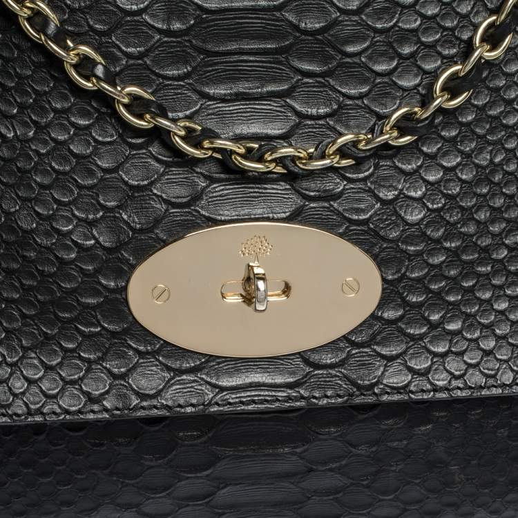 Pre Owned Mulberry Black Python Embossed Leather Lily Crossbody Bag