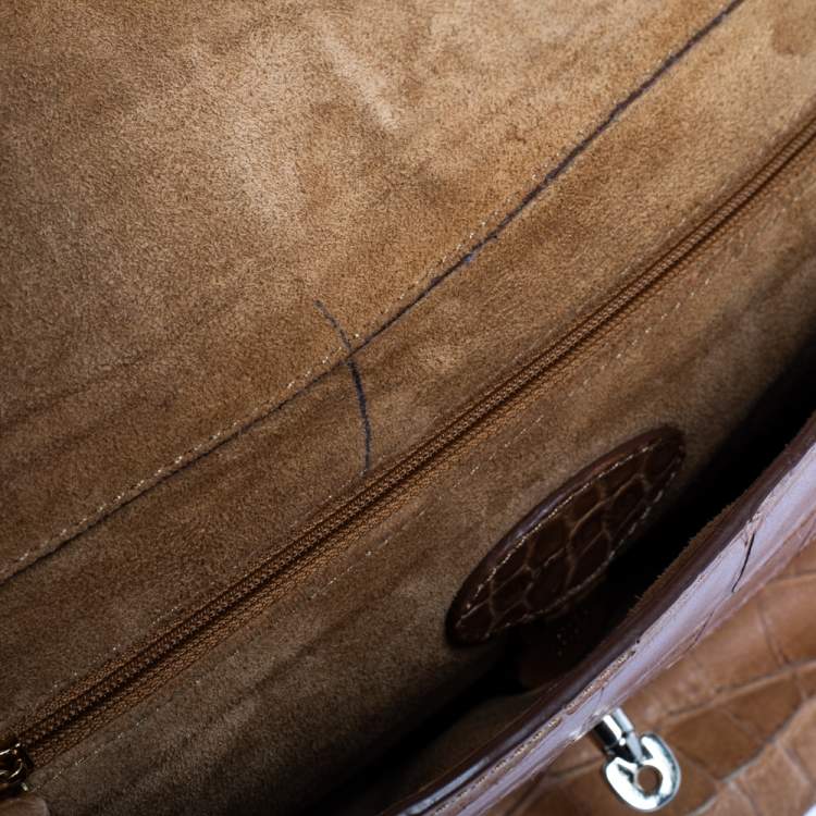 Pre Owned  Mulberry Light Brown Croc Embossed Leather Lily Top Handle Bag