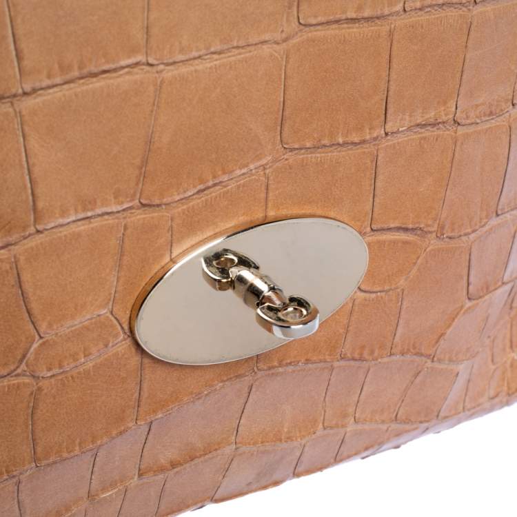 Pre Owned  Mulberry Light Brown Croc Embossed Leather Lily Top Handle Bag