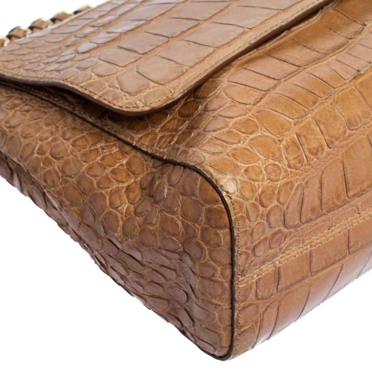 Pre Owned  Mulberry Light Brown Croc Embossed Leather Lily Top Handle Bag