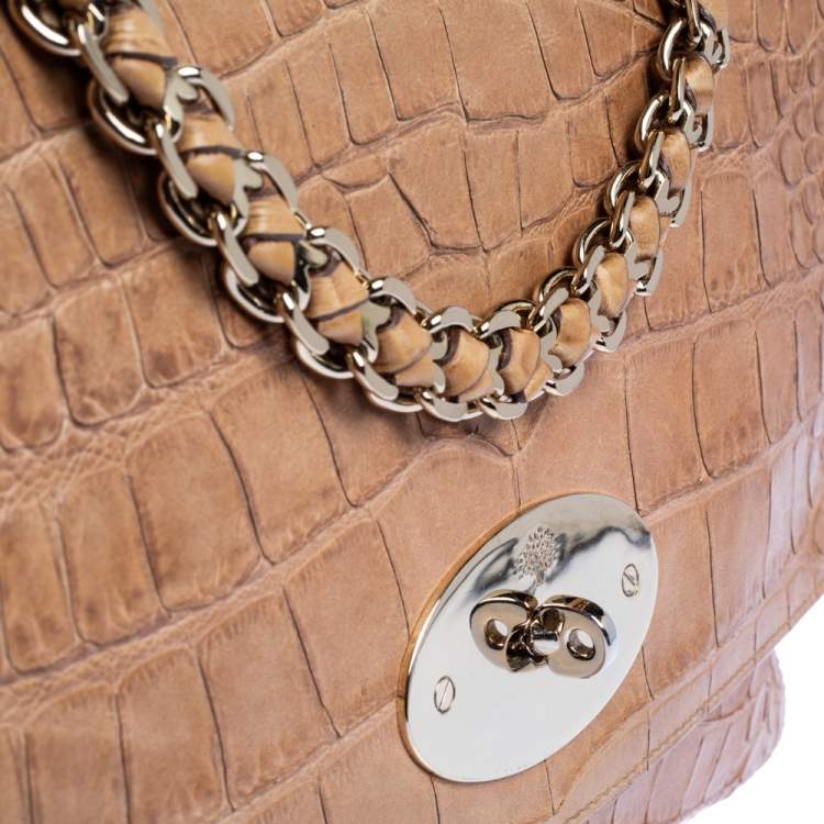Pre Owned  Mulberry Light Brown Croc Embossed Leather Lily Top Handle Bag