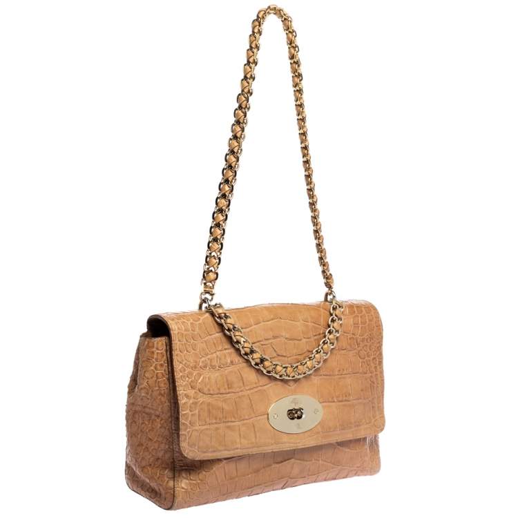 Pre Owned  Mulberry Light Brown Croc Embossed Leather Lily Top Handle Bag