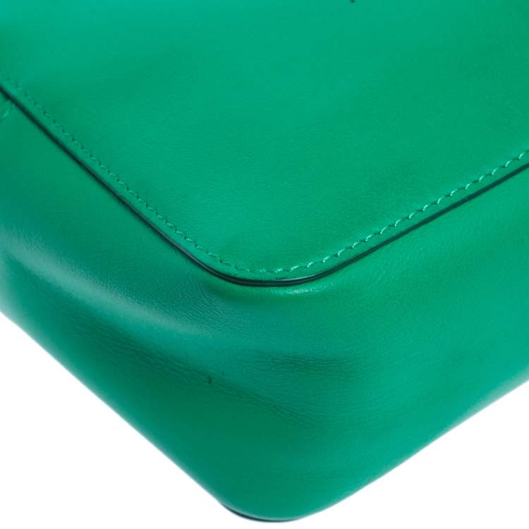 Pre Owned Mulberry Green Perforated Logo Leather Crossbody Bag