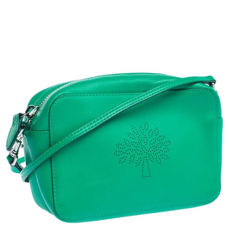Pre Owned Mulberry Green Perforated Logo Leather Crossbody Bag