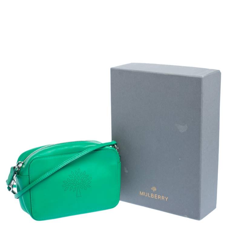 Pre Owned Mulberry Green Perforated Logo Leather Crossbody Bag