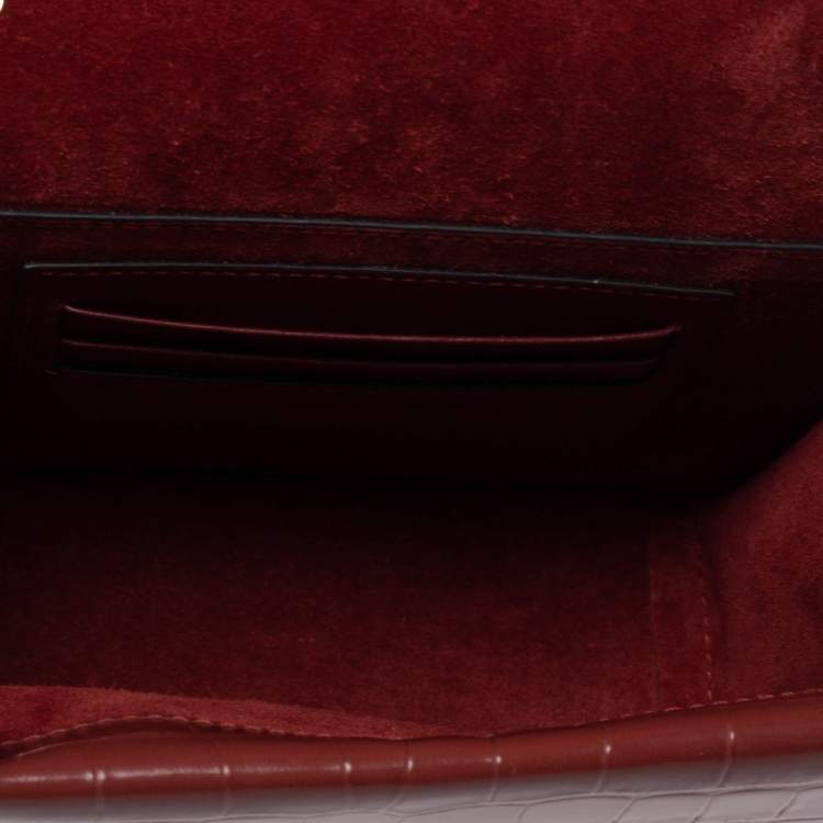 Pre Owned Mulberry Cinnamon Brown Croc Embossed Leather Small Harlow Top Handle Bag