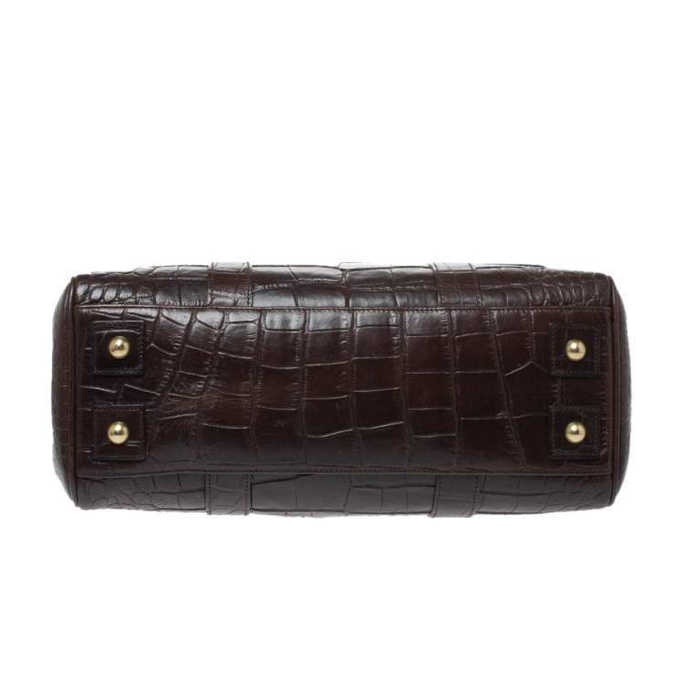 مملوكة مسبقًا Mulberry Dark Brown Croc Embossed Leather Bayswater Satchel