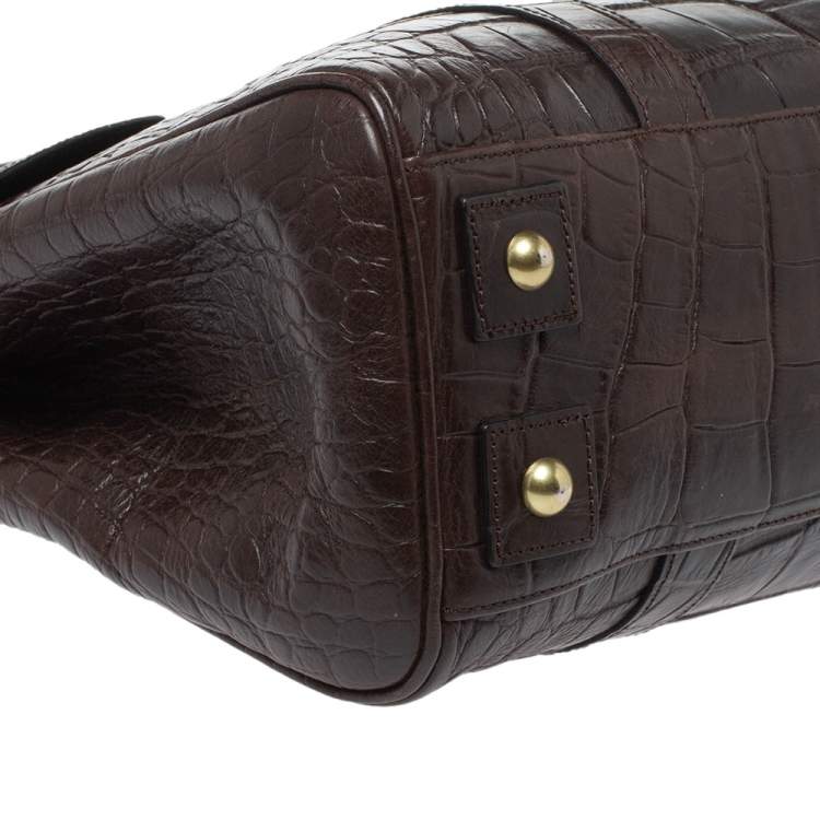 مملوكة مسبقًا Mulberry Dark Brown Croc Embossed Leather Bayswater Satchel